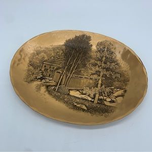 Solid Bronze Handmade Wendell August Forge Covered Bridge 6.75" Oval Dish